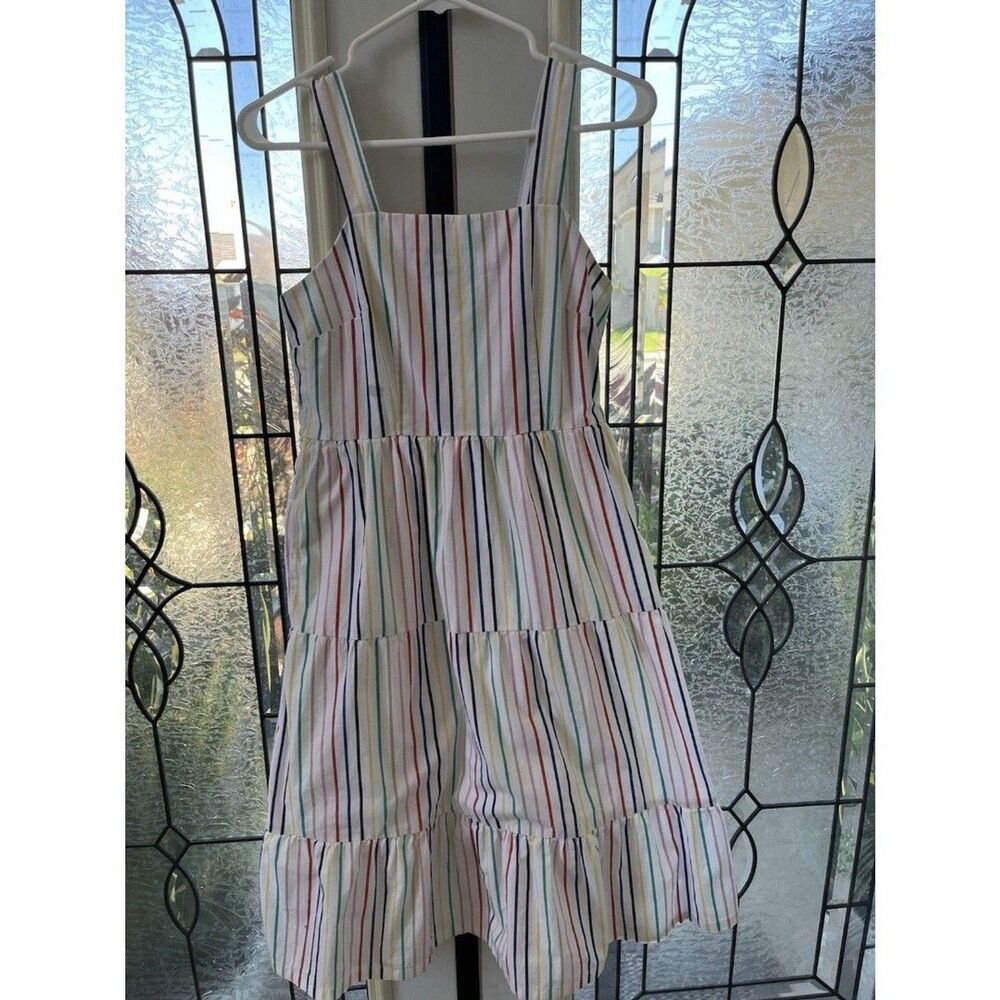 J.CREW Womens Dress Size 2 White Rainbow Stripes Sleeveless Tiered Sundress Y2K